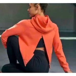 Athleta Moonrise Open Back Hoodie Sweatshirt Passionfruit Coral Cropped XXS